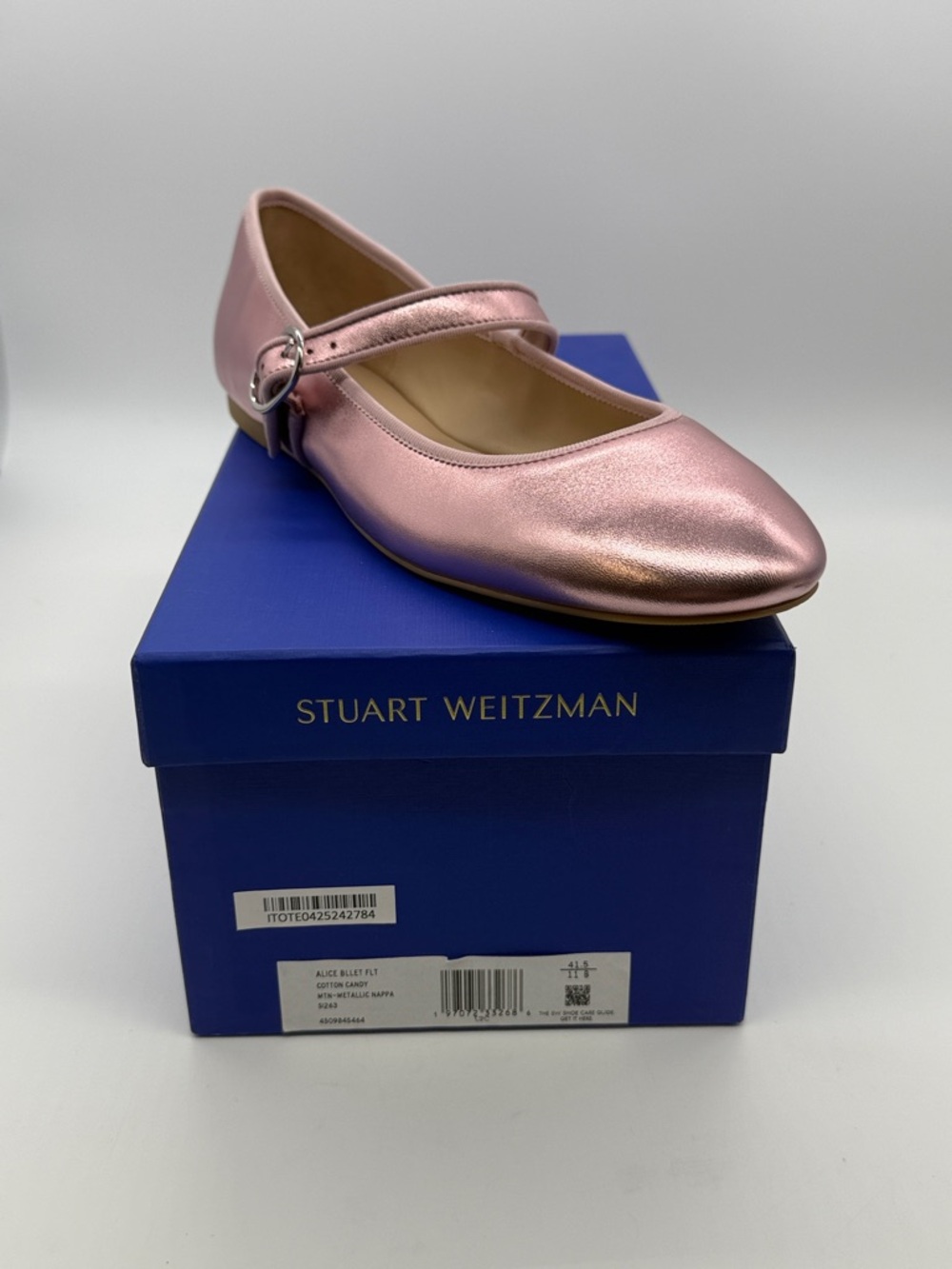 Stuart Weitzman Metallic Rose Pink Mary Jane Flat